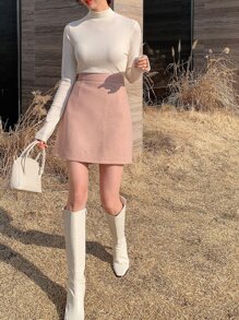 DAZY High Waist Wool-Like Skirt - Baby Pink - View 7