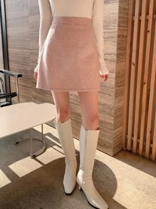 DAZY High Waist Wool-Like Skirt - Baby Pink - View 8
