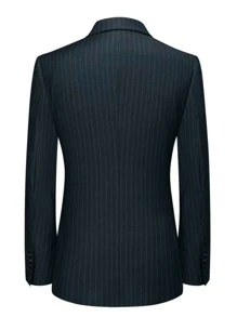 Men Single Breasted Striped Blazer & Trousers - Dark Grey - View 2