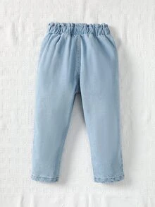 Toddler Girls Floral Print Paperbag Waist Ripped Jeans - Light Wash - View 2