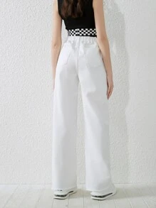 SHEIN Explorewe Teen Girl New Casual All-Match Four-Seasons White Washed Straight-Leg Jeans - White - View 2