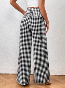 SHEIN Privé 格子圖案闊腿褲 - 黑與白 - 查看 2