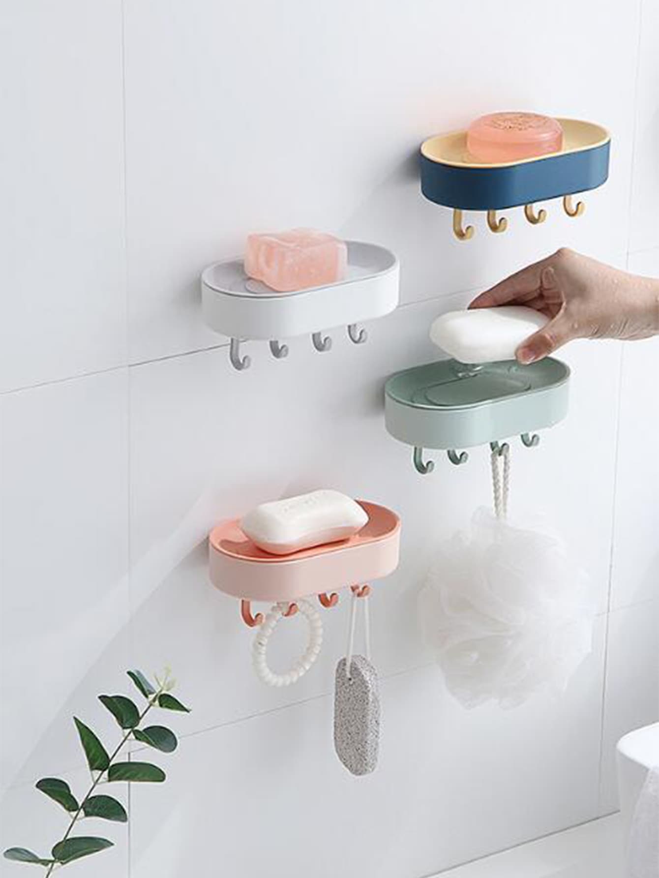 1pc Random Wall Mounted Soap Holder, Minimalist Soap Dish With Hook - Multicolor - View 1