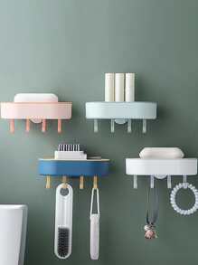 1pc Random Wall Mounted Soap Holder, Minimalist Soap Dish With Hook - Multicolor - View 4