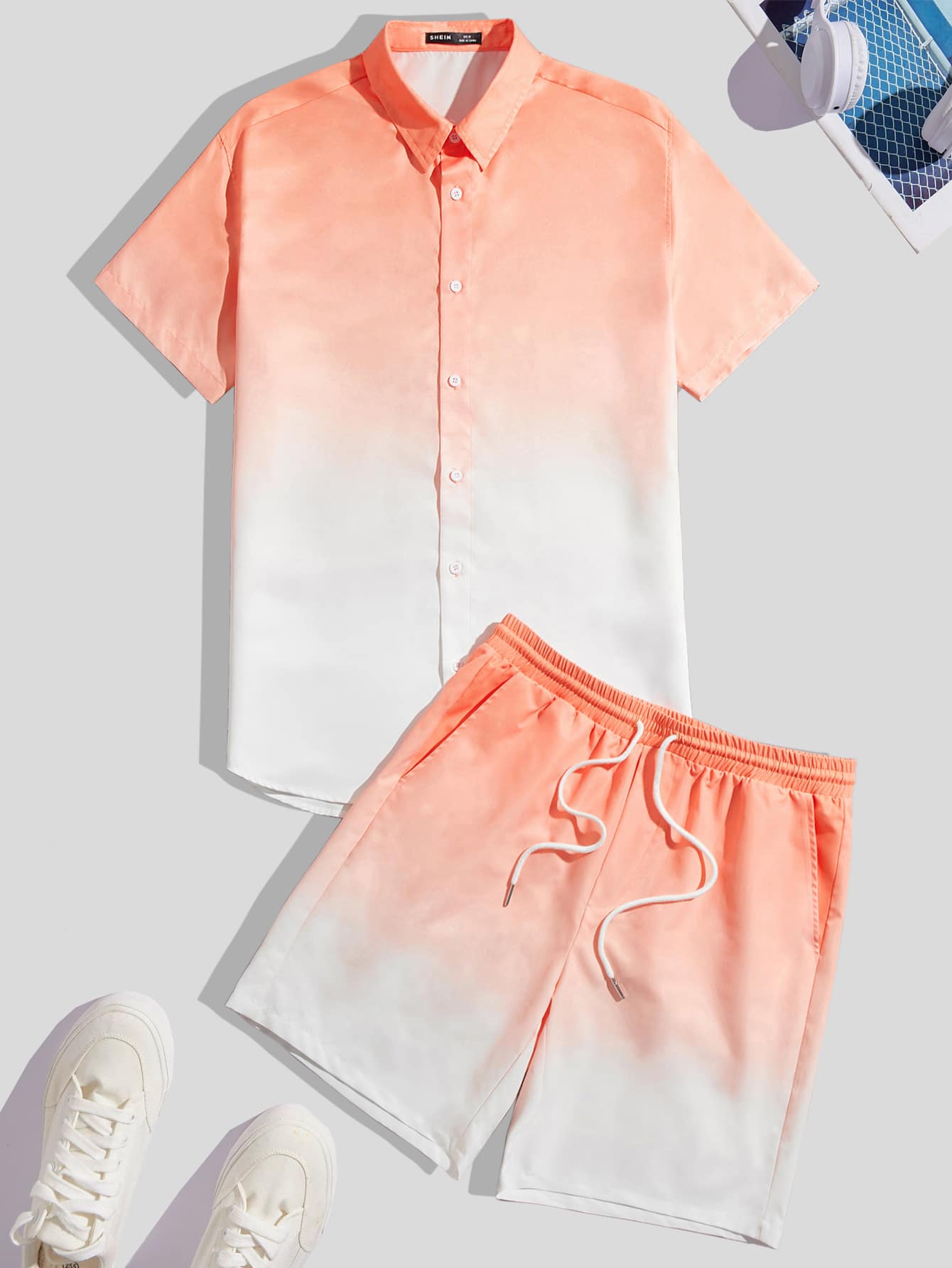 Manfinity Men Ombre Shirt & Drawstring Waist Shorts - Multicolor - View 1