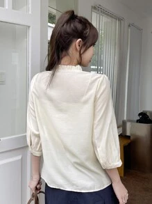 DAZY Xếp nếp Cái cổ Nút phía trước Áo sơ mi - Màu be - Xem 2