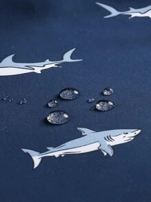 Manfinity KASUA 男士鲨鱼图案印花字母贴片细节抽绳腰部泳裤泳池短裤，适合海滩、度假、夏威夷 - 藏蓝色 - 查看 4