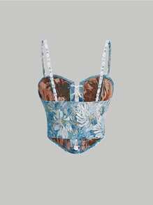 SHEIN MOD Top de tirantes con estampado floral ribete con encaje con cordón delantero - Multicolor - Ver 8