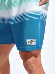 Manfinity KASUA 男士條紋印花腰部抽繩泳褲 - 彩色 - 查看 6