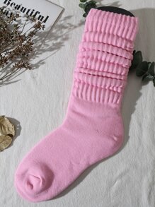 1 双女士韩版春夏百搭绒袜，学院风洛丽塔简约运动袜，纯色过膝袜（不含袜板），秋季袜子 - 粉色 - 查看 3