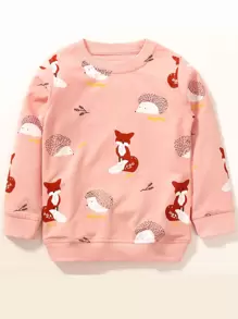 小女童卡通圖案保暖套頭衫 - 珊瑚粉 - 查看 1