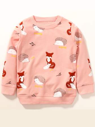 Toddler Girls Cartoon Graphic Thermal Pullover