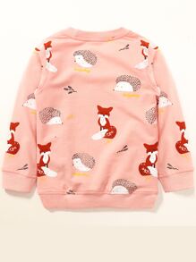 小女童卡通圖案保暖套頭衫 - 珊瑚粉 - 查看 2