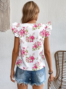 SHEIN VCAY Floral Print Ruffle Trim Blouse - Multicolor - View 2