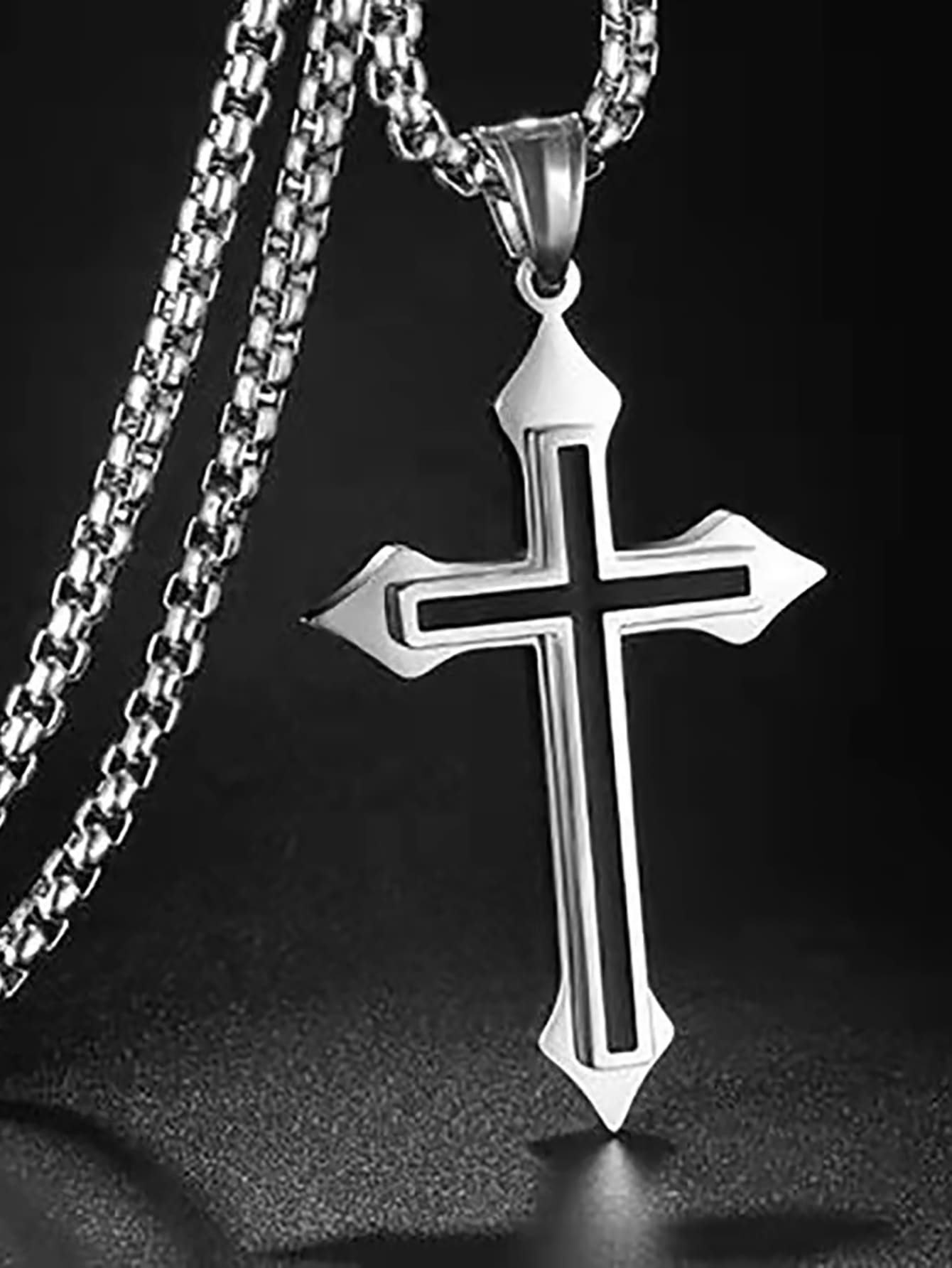 Men Cross Pendant Necklace - Silver - View 1