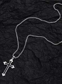 Men Cross Pendant Necklace - Silver - View 2
