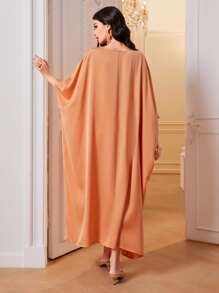 Al Najma Kaftan & Jalabiya Đề can Thêu Hoa Thanh lịch Khiêm tốn - trái cam - Xem 2