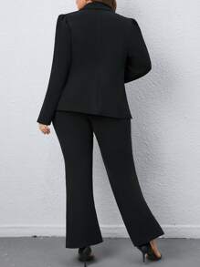 SHEIN Clasi Plus Single Button Blazer & Split Hem Trousers - Black - View 2