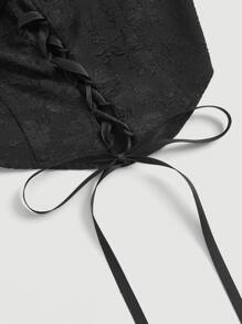 SHEIN MOD Ruched Bust Lace Up Front Flounce Sleeve Blouse - Black - View 3