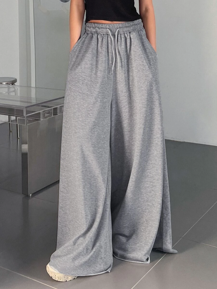 DAZY Quần thể thao nữ Dây kéo Túi màu trơn - Xám - Xem 1