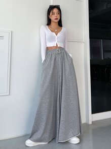 DAZY Quần thể thao nữ Dây kéo Túi màu trơn - Xám - Xem 5