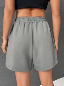 SHEIN EZwear Letter & Figure Graphic Shorts - Grey - View 2