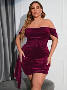 PARTHEA Đầm Plus Size Bất đối xứng Xù Dây kéo màu trơn Buổi tiệc - Màu Tím - Xem 1