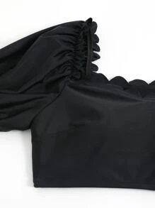 SHEIN Swim Summer Beach Scallop Trim High Waisted Bikini - Black - View 4