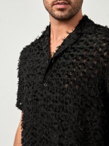 GENTILAND Hombres Camisa unicolor con botón delantero de peluche - Negro - Ver 4