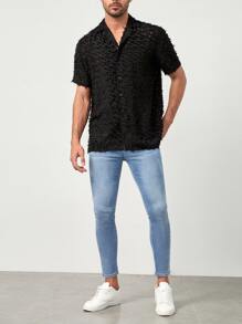 GENTILAND Hombres Camisa unicolor con botón delantero de peluche - Negro - Ver 6
