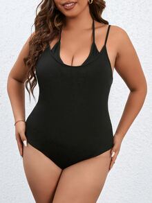 Calvaya Body de tirantes unicolor tejido de canalé - Negro - Ver 3