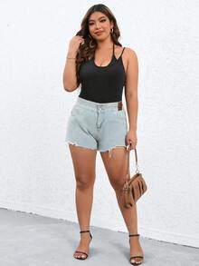 Calvaya Body de tirantes unicolor tejido de canalé - Negro - Ver 4