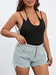 Calvaya Body de tirantes unicolor tejido de canalé - Negro - Ver 6