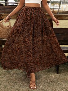 Breezaya Leopard Print Flare Skirt - Brown - View 5