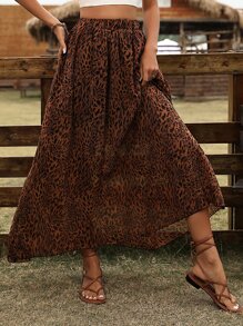 Breezaya Leopard Print Flare Skirt - Brown - View 6