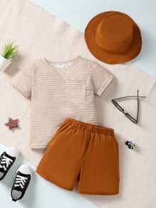 SHEIN 小男童條紋圖案T恤和短褲 - 彩色 - 查看 1