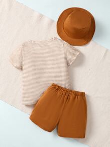 SHEIN 小男童條紋圖案T恤和短褲 - 彩色 - 查看 2