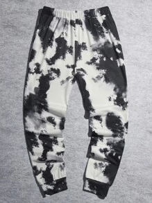 Manfinity Men Tie Dye Letter Graphic Drawstring Waist Sweatpants - Black and White - View 2