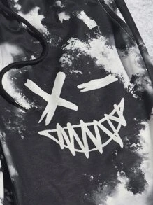 Manfinity Men Tie Dye Letter Graphic Drawstring Waist Sweatpants - Black and White - View 3