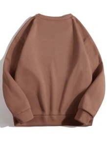 SHEIN EZwear Slogan & Floral Print Thermal Pullover - Brown - View 2