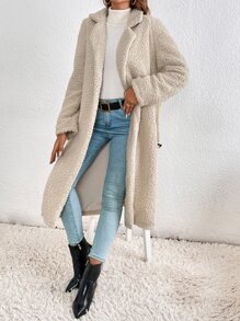 SHEIN Frenchy 西裝領插肩袖腰帶絨毛外套