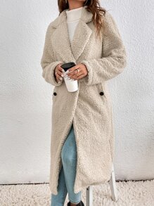 SHEIN Frenchy 西裝領插肩袖腰帶絨毛外套