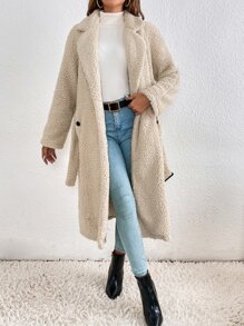 SHEIN Frenchy 西裝領插肩袖腰帶絨毛外套