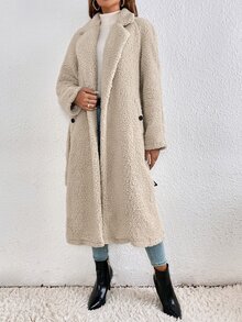 SHEIN Frenchy 西裝領插肩袖腰帶絨毛外套