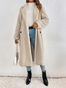 SHEIN Frenchy 西裝領插肩袖腰帶絨毛外套