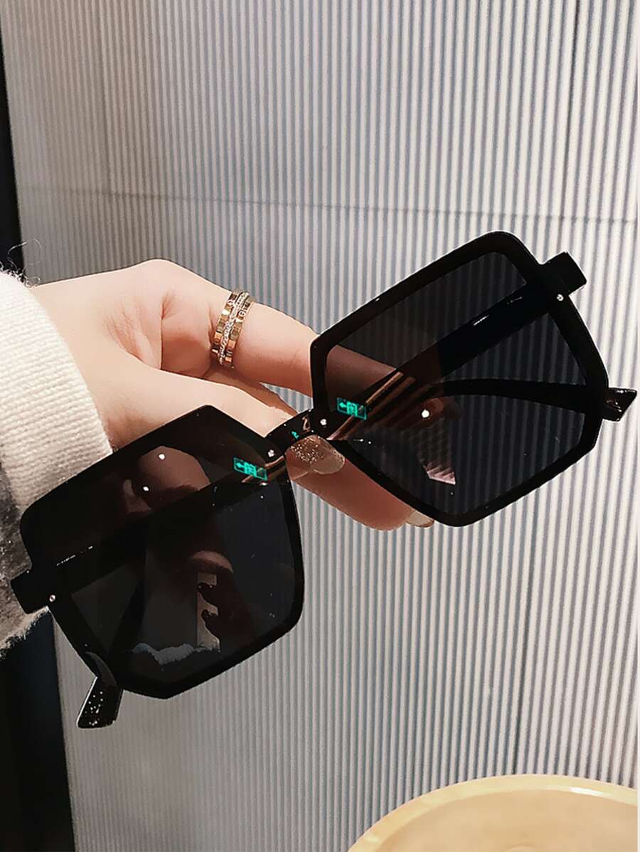 1 Pc Geometric Minimalist Fashion Eyeglasses For Summer Beach Vacation,Outdoor,Travel - Black - View 1