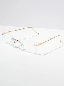 1pair Women Square Lens Rimless Casual Eyeglasses For Daily Life - Clear - View 2