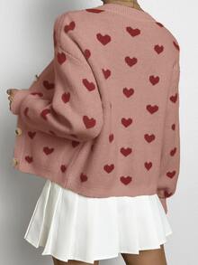 SHEIN Unity 愛心圖案拼接邊落肩袖開襟衫 - 藕粉色 - 查看 2