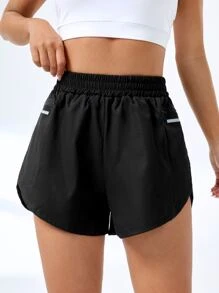 SHEIN Sports Pantalones cortos deportivos con bolsillo con cremallera para teléfono - Negro - Ver 6