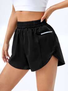 SHEIN Sports Pantalones cortos deportivos con bolsillo con cremallera para teléfono - Negro - Ver 7
